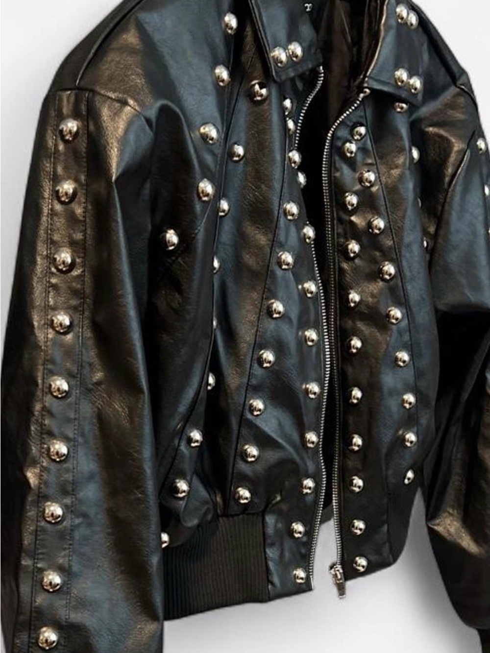 Boohoo Black Faux Leather Studded Bomber Jacket - Picture 5 of 6